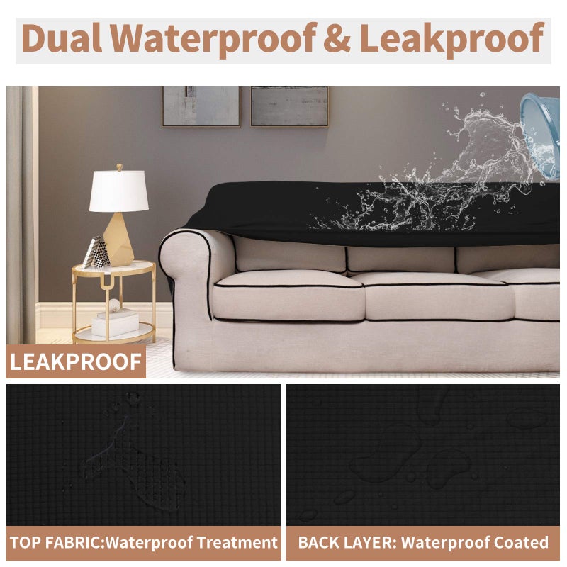 Easy-Going 100% Waterproof Dual Couch Cover, Stretch Jacquard Sofa Slipcover, Leakproof Furniture Protector for Kids, Pets, Dog and Cat (Sofa, Black) - Image 3